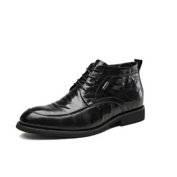 Bocanci de bărbați din piele, talpă din cauciuc, iarnă, șireturi, căptușeală din lână artificială