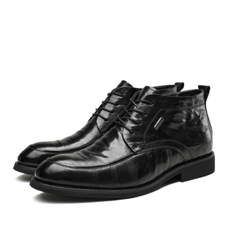 Bocanci de bărbați din piele, talpă din cauciuc, iarnă, șireturi, căptușeală din lână artificială