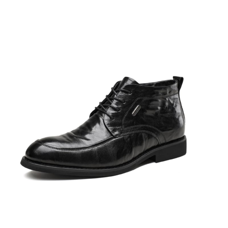 Bocanci de bărbați din piele, talpă din cauciuc, iarnă, șireturi, căptușeală din lână artificială