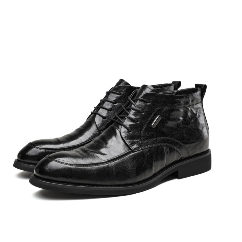 Bocanci de bărbați din piele, talpă din cauciuc, iarnă, șireturi, căptușeală din lână artificială