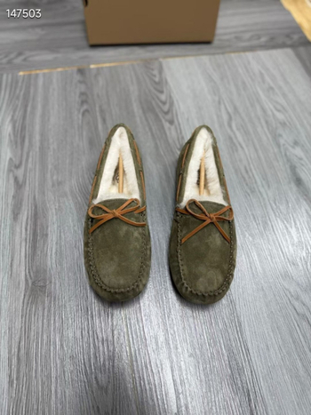 Pantofi dama din piele nubuk, căptușeală cu lână de oaie, talpă din TPR, slip-on, înălțime talpă 0–1 cm