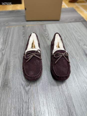 Pantofi dama din piele nubuk, căptușeală cu lână de oaie, talpă din TPR, slip-on, înălțime talpă 0–1 cm