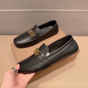 Bean Shoes Slip-on Pantofi casual din piele pentru bărbați, talpă respirabilă și moale, partea superioară din piele de vită, vârf rotund