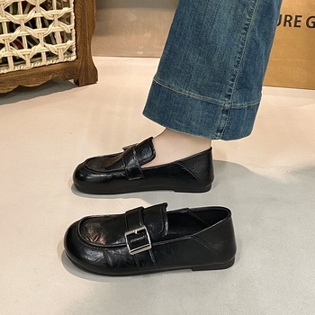 Mocasini dama fără șireturi, din PU, vârf rotund, toc kitten mic, talpă din cauciuc