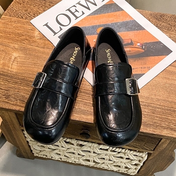 Mocasini dama fără șireturi, din PU, vârf rotund, toc kitten mic, talpă din cauciuc