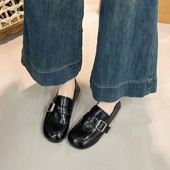 Mocasini dama fără șireturi, din PU, vârf rotund, toc kitten mic, talpă din cauciuc