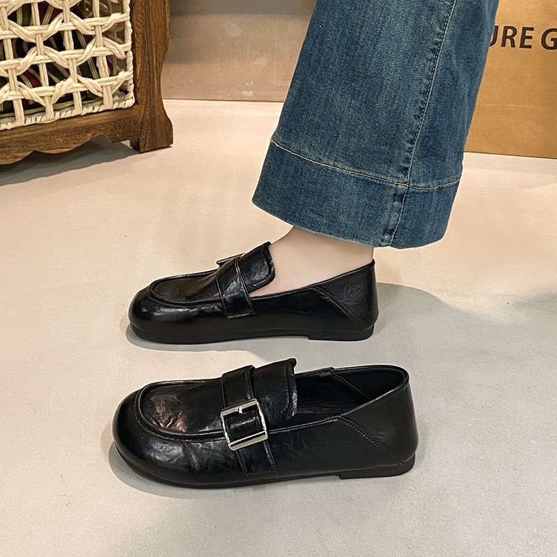 Mocasini dama fără șireturi, din PU, vârf rotund, toc kitten mic, talpă din cauciuc