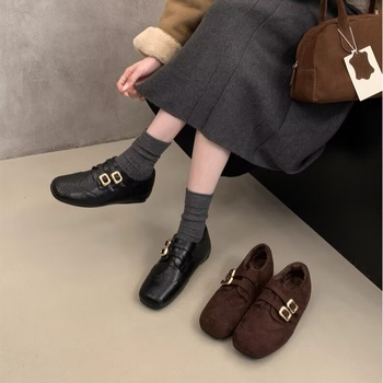 Ženski velur loaferi s flis podstavom, okrugli vrh, niski pet 1–3 cm, gumena potplat — Zima