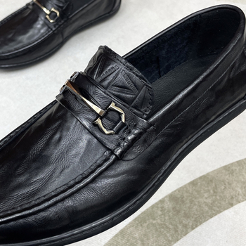 Loafers din piele naturală pentru bărbați - Piele autentică, vârf rotund, talpă din cauciuc, toc mic în formă de pană, stil casual