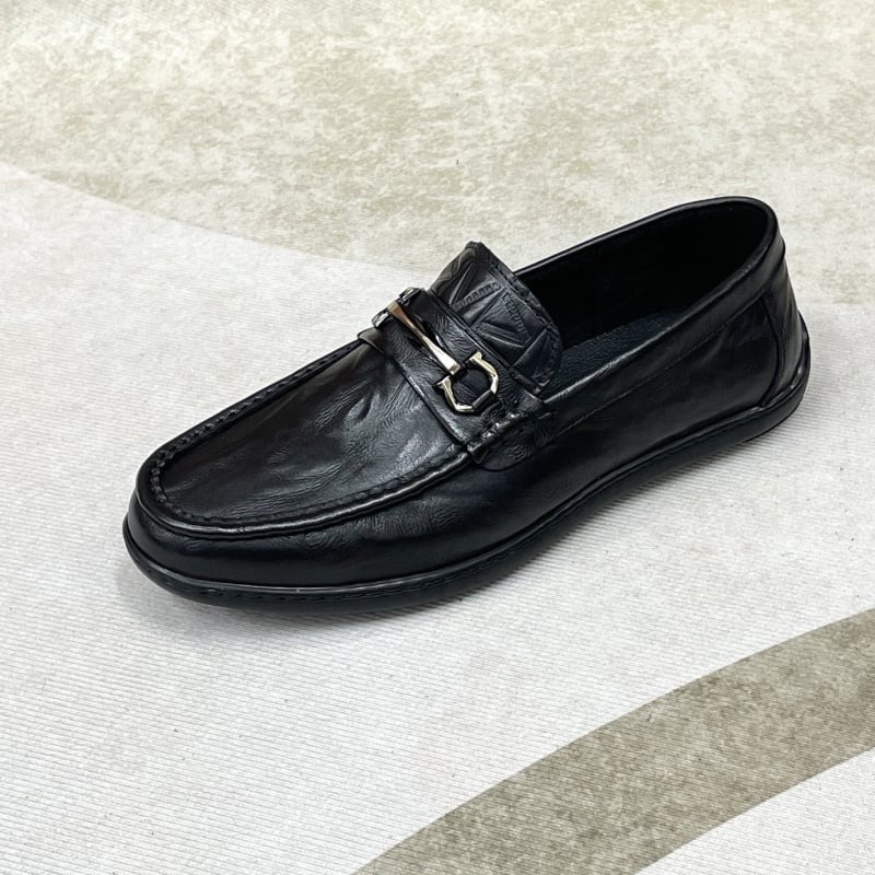 Loafers din piele naturală pentru bărbați - Piele autentică, vârf rotund, talpă din cauciuc, toc mic în formă de pană, stil casual