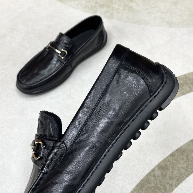 Loafers din piele naturală pentru bărbați - Piele autentică, vârf rotund, talpă din cauciuc, toc mic în formă de pană, stil casual