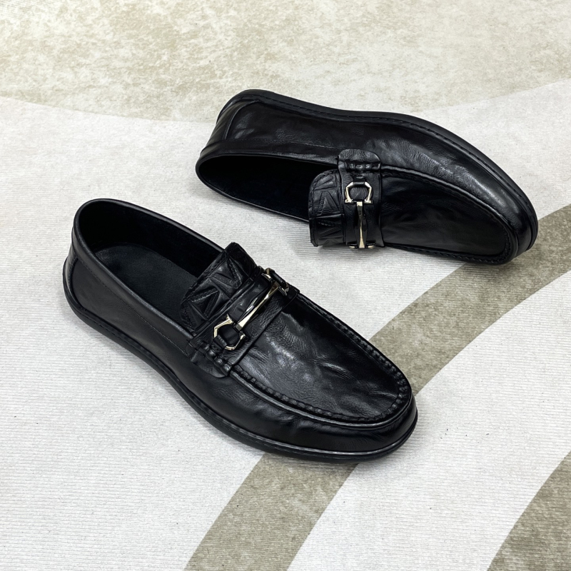 Loafers din piele naturală pentru bărbați - Piele autentică, vârf rotund, talpă din cauciuc, toc mic în formă de pană, stil casual