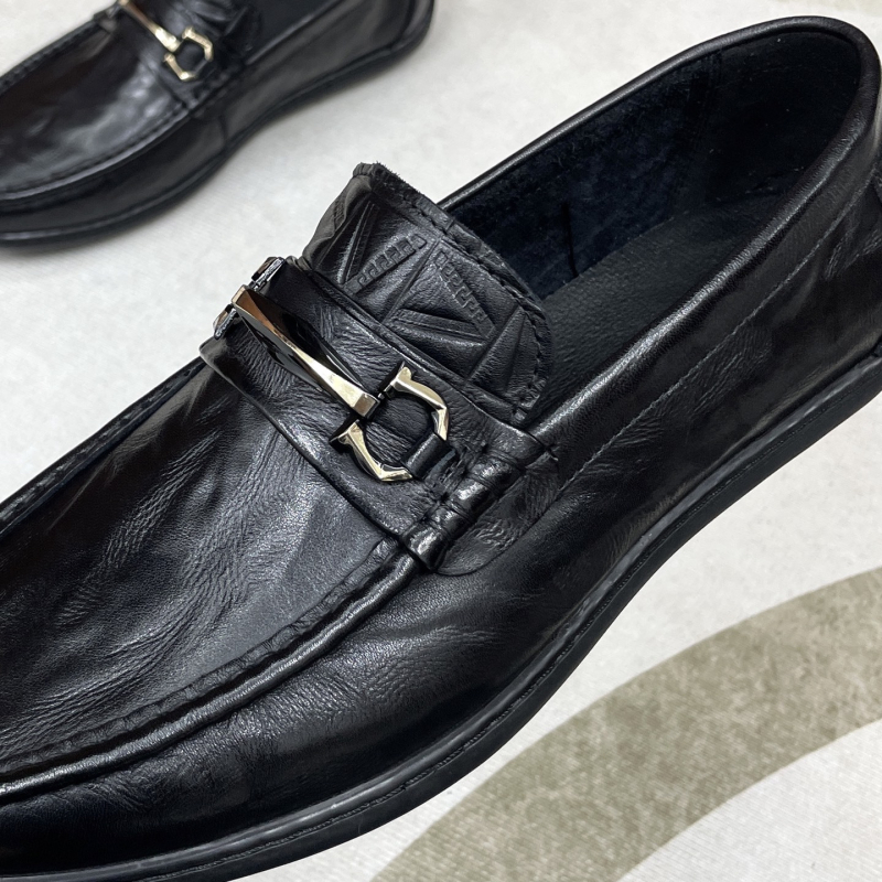 Loafers din piele naturală pentru bărbați - Piele autentică, vârf rotund, talpă din cauciuc, toc mic în formă de pană, stil casual