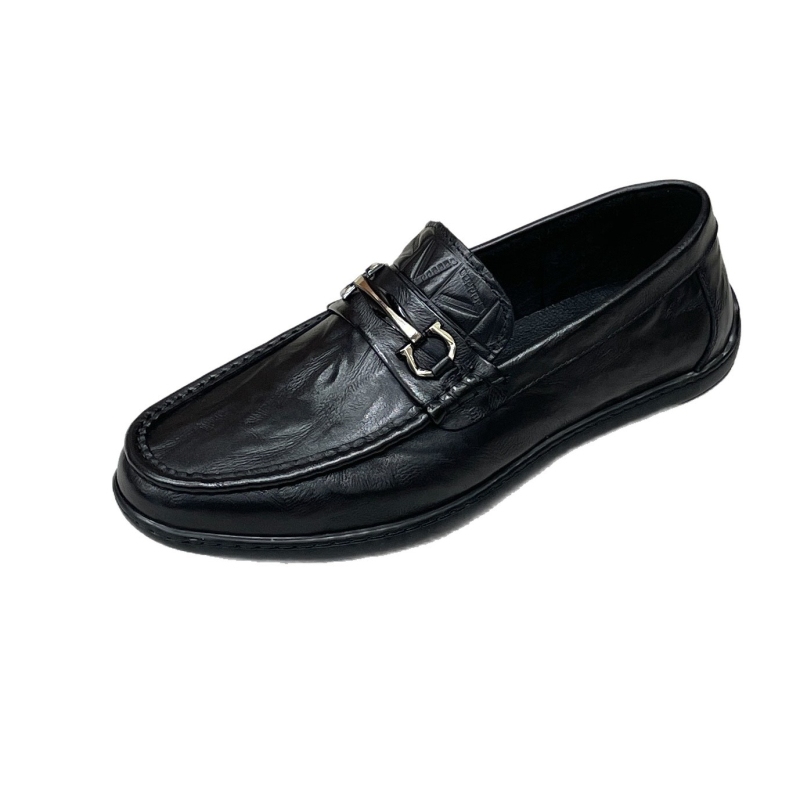 Loafers din piele naturală pentru bărbați - Piele autentică, vârf rotund, talpă din cauciuc, toc mic în formă de pană, stil casual