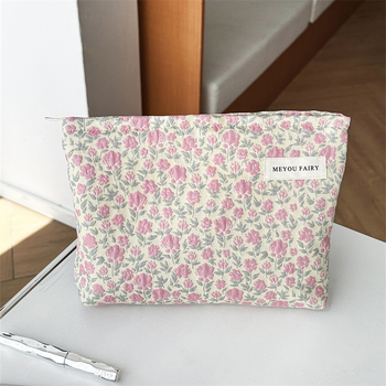 Jacquard kozmetička torbica s cvjetnim uzorkom, velika kapacit, iznimno lagana, materijal: poliester, podstava: platno, izlazi ujesen 2025, za svakodnevnu upotrebu, za žene