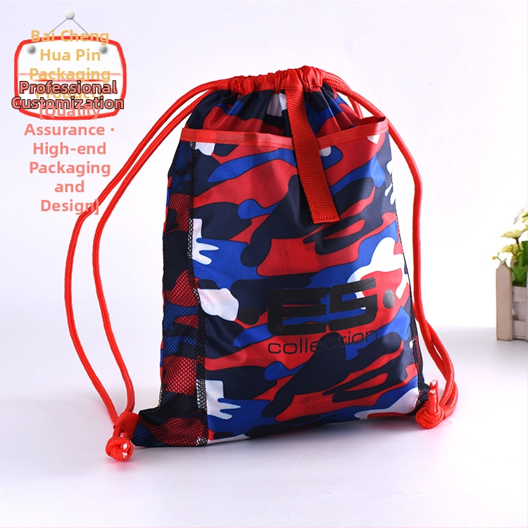 210D kamufliažu poliesterio kuprinė su virvelėmis, silkscreen spausdinimas Bai Cheng