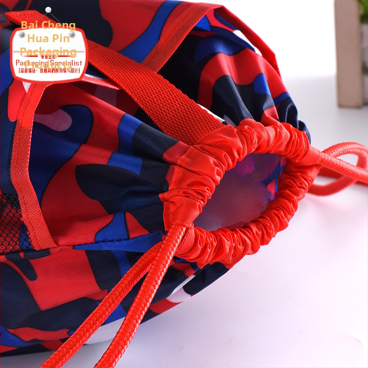 210D kamufliažu poliesterio kuprinė su virvelėmis, silkscreen spausdinimas Bai Cheng