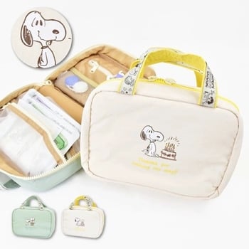 Козметична чанта с дизайн на японски стил карикатурно кученце, изработена от измит плат, многофункционална за козметика, тоалетни принадлежности и кабели
