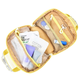 Козметична чанта с дизайн на японски стил карикатурно кученце, изработена от измит плат, многофункционална за козметика, тоалетни принадлежности и кабели