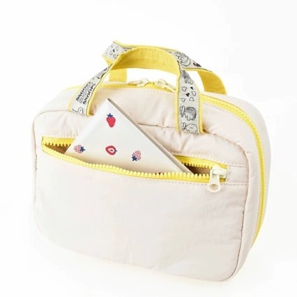 Козметична чанта с дизайн на японски стил карикатурно кученце, изработена от измит плат, многофункционална за козметика, тоалетни принадлежности и кабели