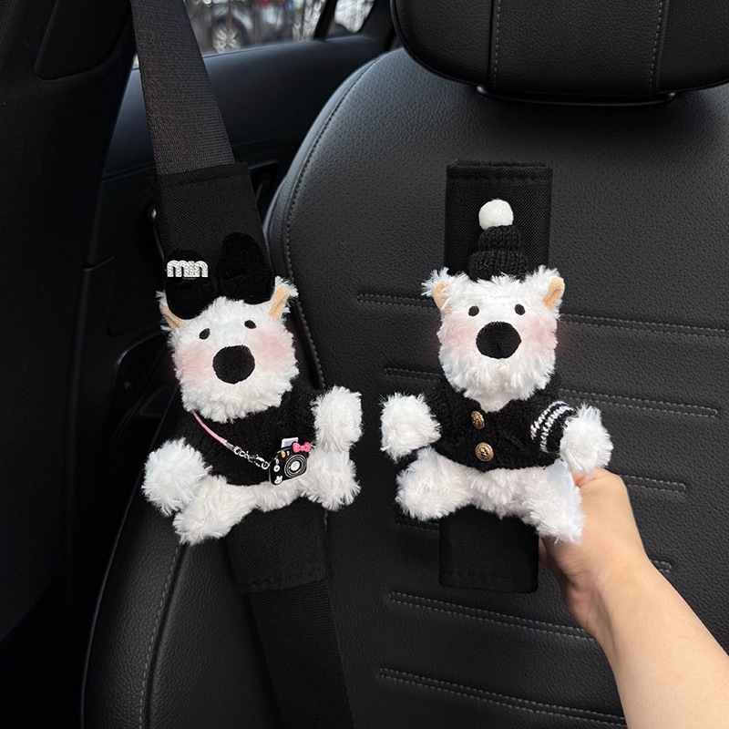 Pernele pentru umărul curelei auto – design West Highland drăguț, accesorii interioare pentru mașină, decorare a centurii, protecție împotriva coliziunilor (Brand: Shuai Hao, Greutate: 0,3 kg)