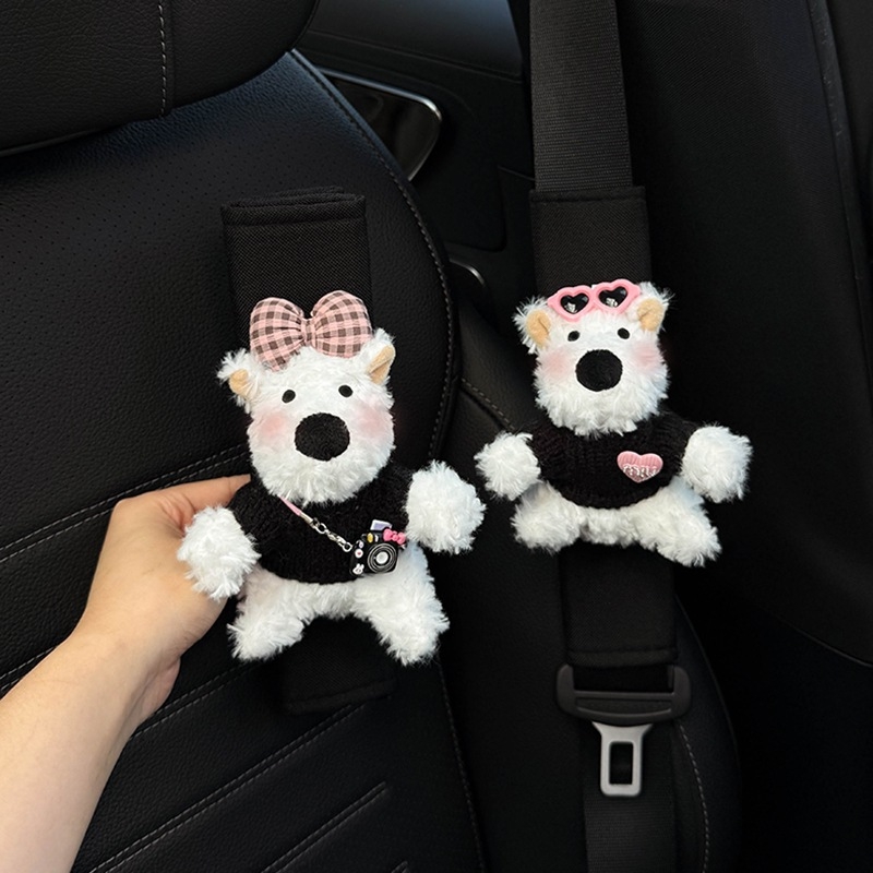 Pernele pentru umărul curelei auto – design West Highland drăguț, accesorii interioare pentru mașină, decorare a centurii, protecție împotriva coliziunilor (Brand: Shuai Hao, Greutate: 0,3 kg)