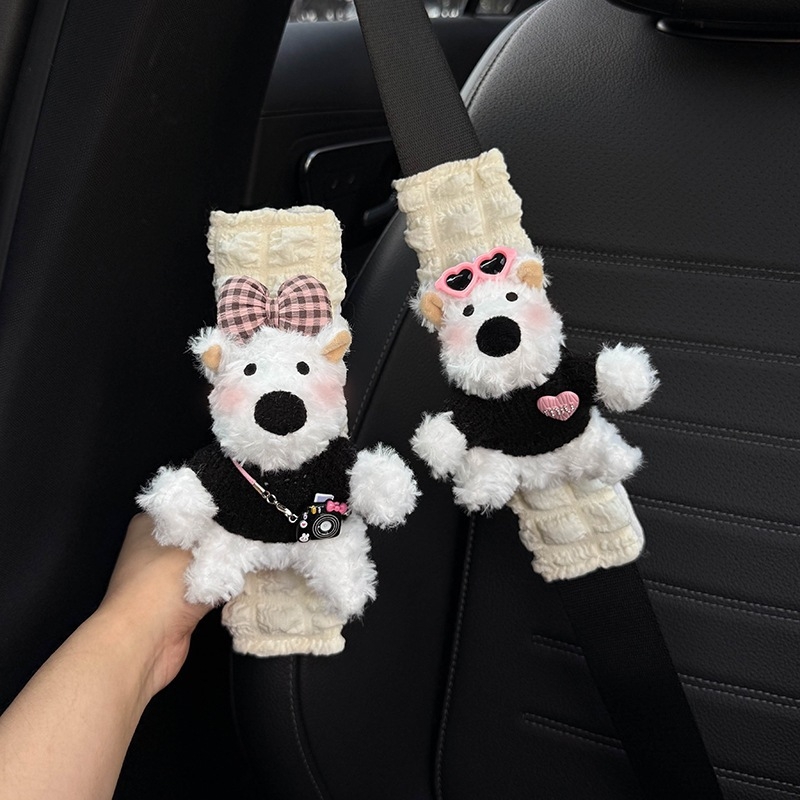 Pernele pentru umărul curelei auto – design West Highland drăguț, accesorii interioare pentru mașină, decorare a centurii, protecție împotriva coliziunilor (Brand: Shuai Hao, Greutate: 0,3 kg)