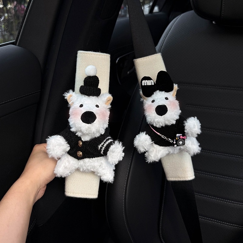 Pernele pentru umărul curelei auto – design West Highland drăguț, accesorii interioare pentru mașină, decorare a centurii, protecție împotriva coliziunilor (Brand: Shuai Hao, Greutate: 0,3 kg)