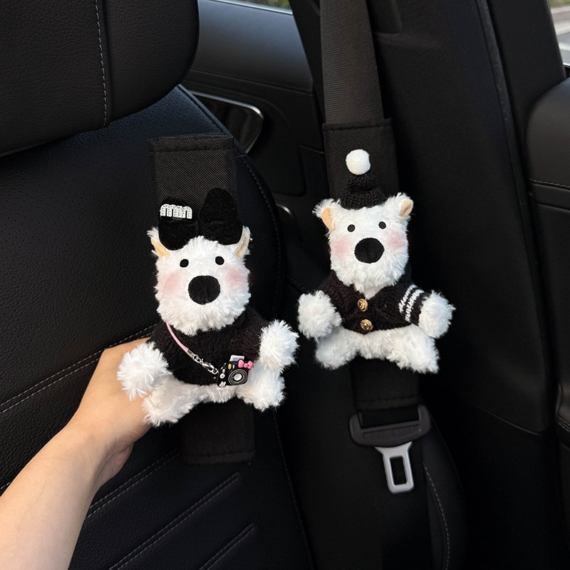 Pernele pentru umărul curelei auto – design West Highland drăguț, accesorii interioare pentru mașină, decorare a centurii, protecție împotriva coliziunilor (Brand: Shuai Hao, Greutate: 0,3 kg)