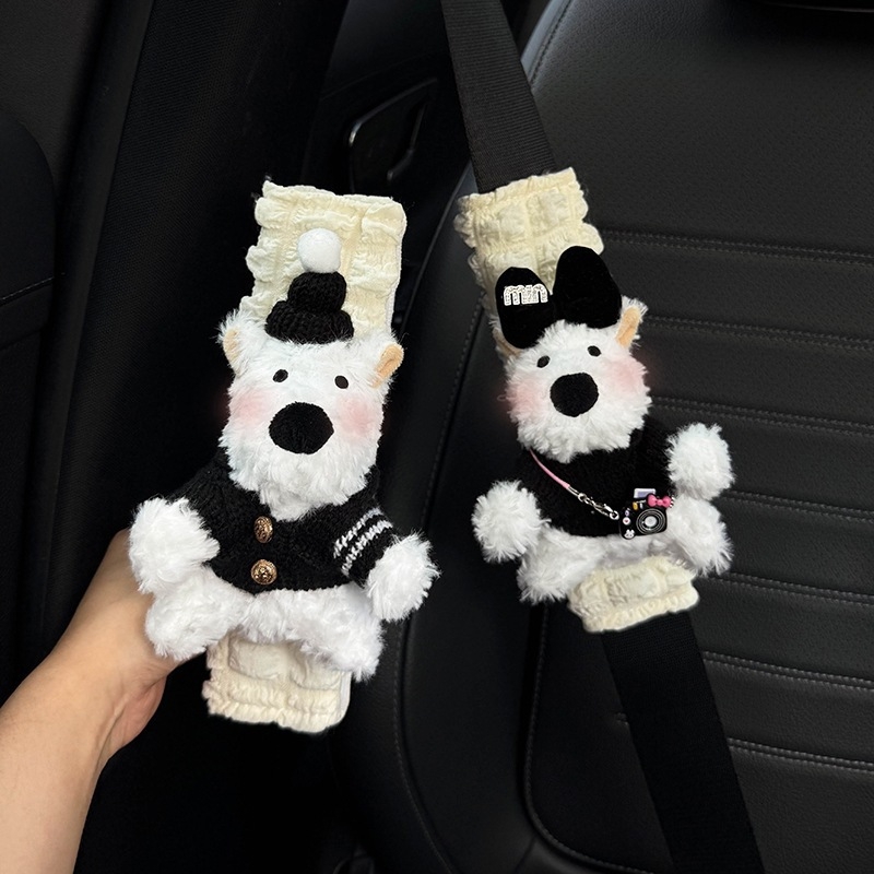 Pernele pentru umărul curelei auto – design West Highland drăguț, accesorii interioare pentru mașină, decorare a centurii, protecție împotriva coliziunilor (Brand: Shuai Hao, Greutate: 0,3 kg)
