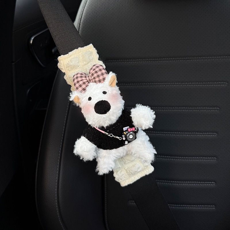 Pernele pentru umărul curelei auto – design West Highland drăguț, accesorii interioare pentru mașină, decorare a centurii, protecție împotriva coliziunilor (Brand: Shuai Hao, Greutate: 0,3 kg)
