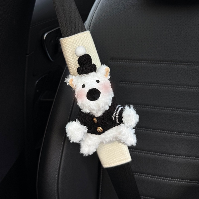 Pernele pentru umărul curelei auto – design West Highland drăguț, accesorii interioare pentru mașină, decorare a centurii, protecție împotriva coliziunilor (Brand: Shuai Hao, Greutate: 0,3 kg)