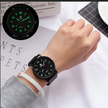 Ceas cu cuarț luminos pentru elevi, carcasă din plastic, curea PVC, cataramă cu știft