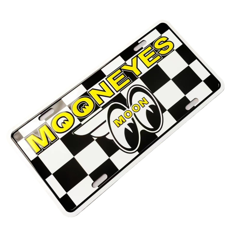Mooneyes Big-Eyed Retro JDM plăcuță de înmatriculare, placă decorativă din aliaj de aluminiu pentru mașini și motociclete, compatibilă cu modelele JDM și ALL