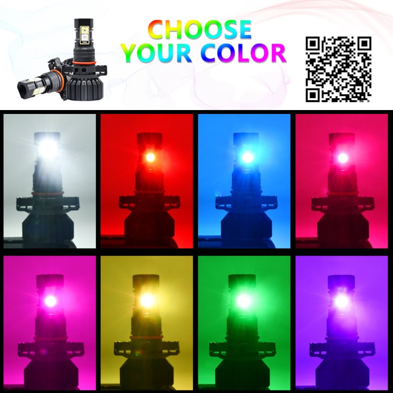 LED RGB svjetlo za maglu za automobil, 360°, 60W, 9-36V, 5000-6000 lm, 6000K, kompatibilno s 9005/9006/H8/H9/H11/H13