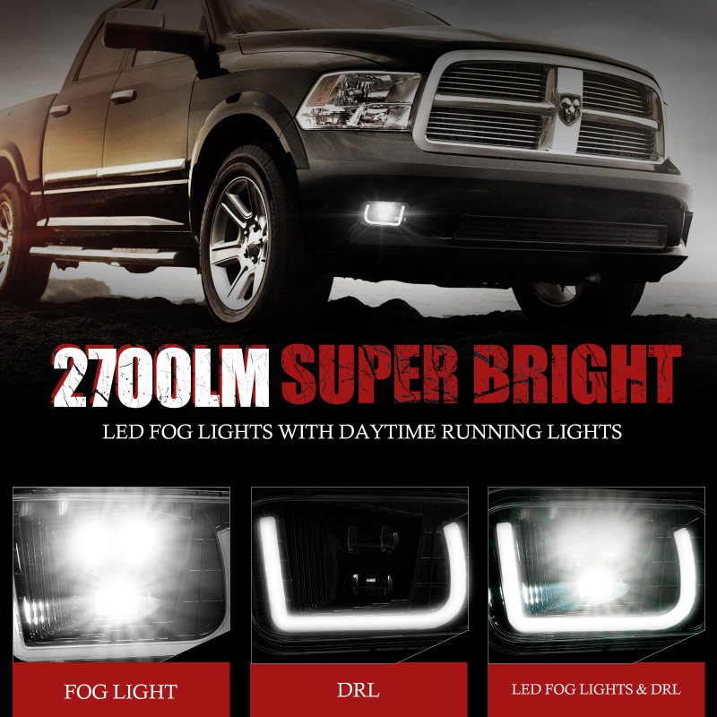 LED фар за мъгла отпред с дневни светлини за Dodge Ram 1500 (2009–2012), модел HD-FT-RAM-LED1 × 2, DC 10.5–16V