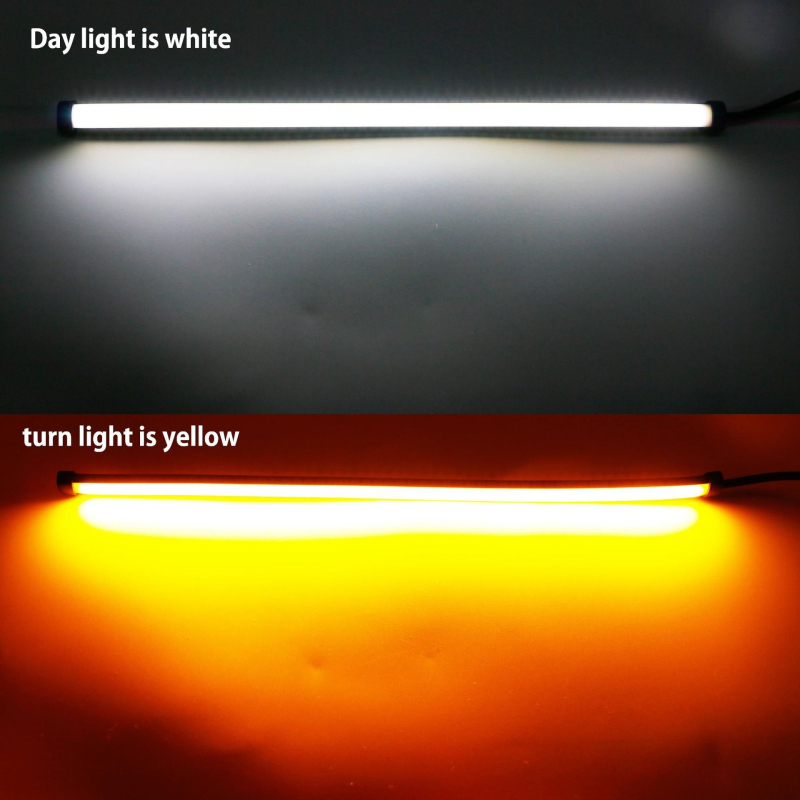 Автомобилен LED DRL лента за дневно осветление и сигнали за завиване, двуцветна с жълта светлина, ляво/дясно водещо осветление, LED 3014, 12V, 30W, живот 20000 ч