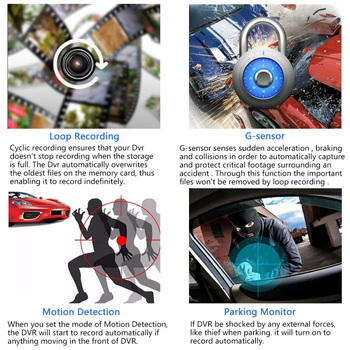 Auto DVR kolme kaameraga süsteem, 1080p video, 170° laia nurgaga, parkimise jälgimine, USB-liides