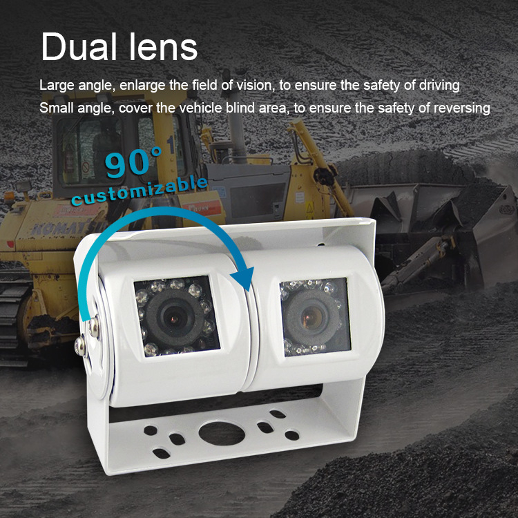 Dvostruka kamera za vožnju unatrag za vozila, podesiv kut 90–120°, 12V, rezolucija 2MP/1.3MP, CVBS/AHD, aluminijsko kućište, HD noćni vid, universalno za RV-ove, kamione i autobuse