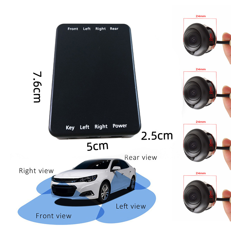 4‑načinski konverter za 360° panoramsku automobilsku kameru i univerzalnu kameru za vožnju unatrag • 12V napajanje • 170° kut gledanja • 648×480 rezolucija • AV prikaz