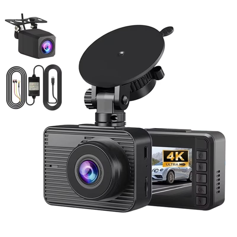 4K auto kamera ar dubultu objektīvu priekšējā un aizmugurējā, iebūvēts Wi‑Fi un GPS, 170° platuma skats, TF kartes atbalsts līdz 256 GB, 2,0 collu displejs