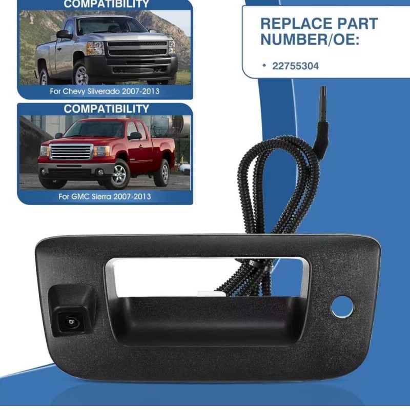 Mayballer stražnja kamera za Chevrolet Silverado i GMC Sierra, HD 1280x720, 12V, kut gledanja 135°, CVBS video signal, ABS kućište, plastika+staklo