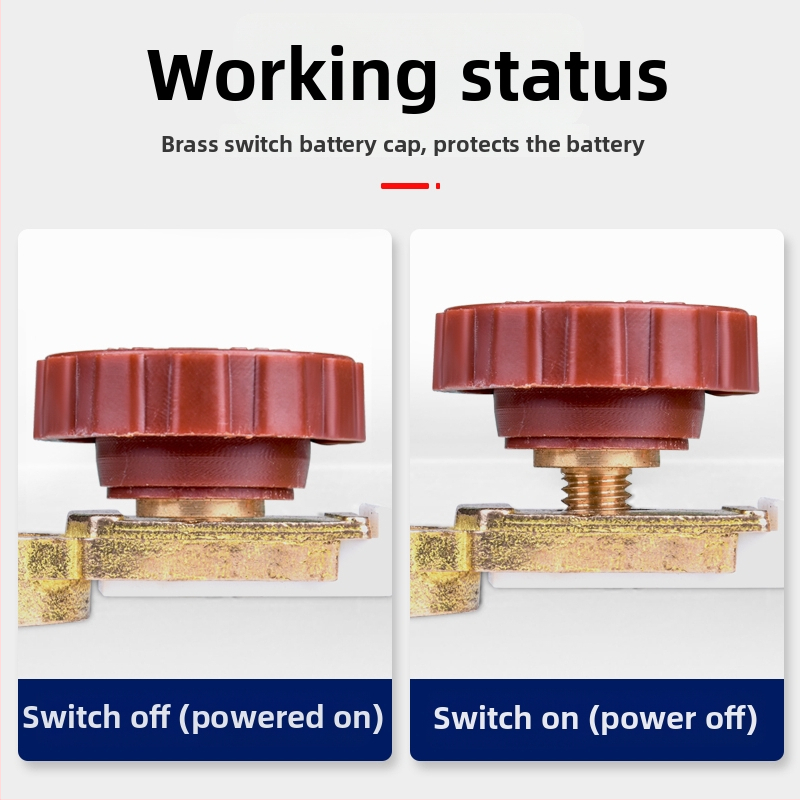 Universālais kravas automašīnas akumulatora atslēgšanas slēdzis ar tīriem vara termināliem, terminālu klipsiem un biezinātu galveno savienojuma vadu