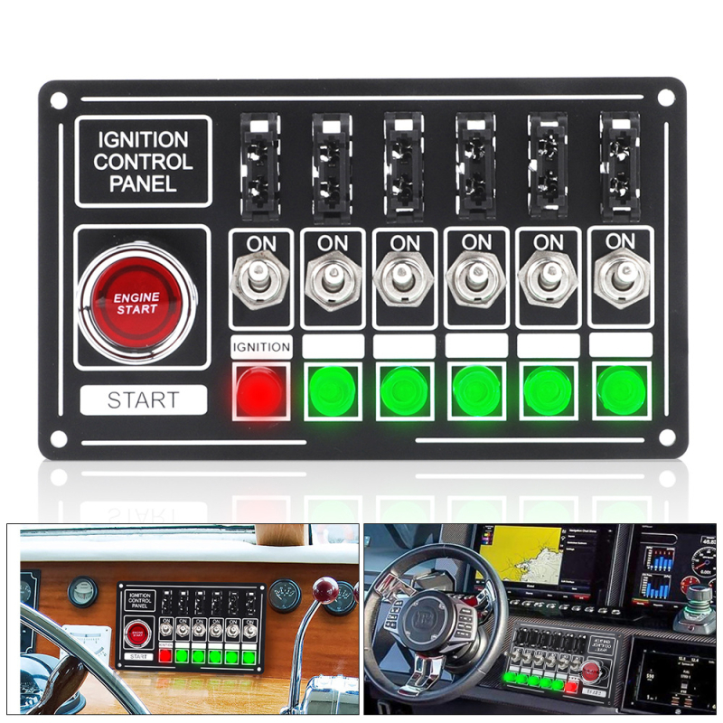 CNSPEED Πάνελ διακοπτών εκκίνησης κινητήρα, 6 θέσεων, με ενδεικτικό φως και ασφάλεια, μοντέλο Yc 101742 bk