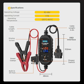 AUTOOL BT-30 OBD akulaatori kabel katkestusteta toiteallikaks, 10–14V, -20–60°C