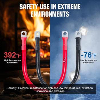 Kabel za bateriju 2 AWG s priključkom za ušicu, cinkirana bakrena žica, otporan na visoke temperature, duljina 12 inča
