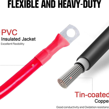 Kabel za bateriju 2 AWG s priključkom za ušicu, cinkirana bakrena žica, otporan na visoke temperature, duljina 12 inča