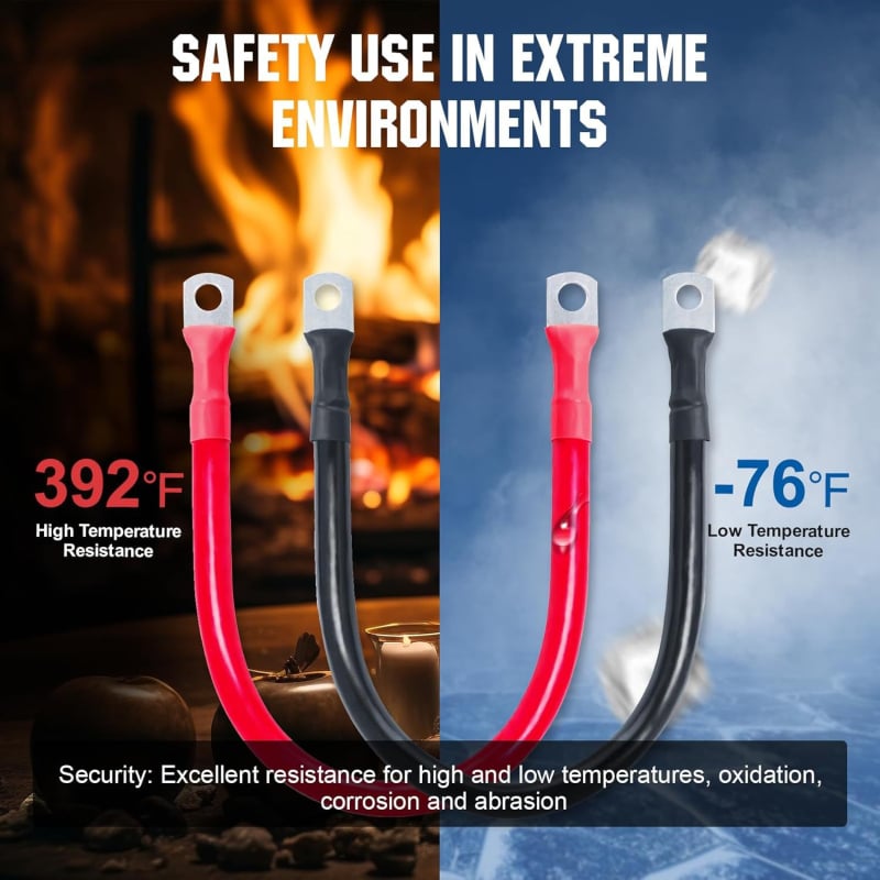 Kabel za bateriju 2 AWG s priključkom za ušicu, cinkirana bakrena žica, otporan na visoke temperature, duljina 12 inča