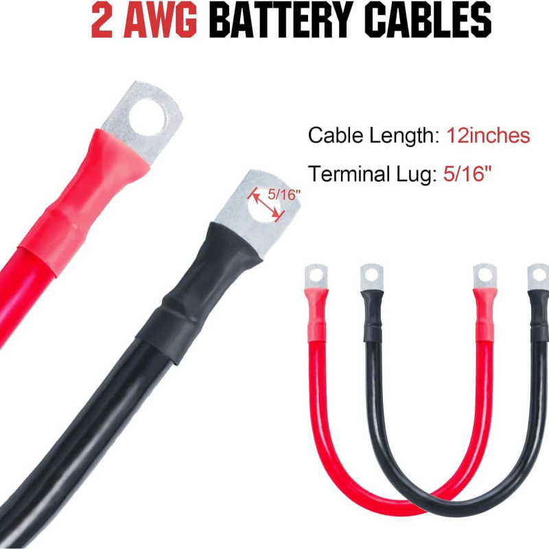 Kabel za bateriju 2 AWG s priključkom za ušicu, cinkirana bakrena žica, otporan na visoke temperature, duljina 12 inča