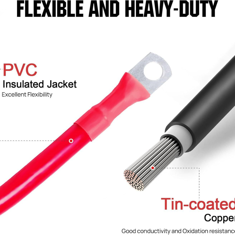 Kabel za bateriju 2 AWG s priključkom za ušicu, cinkirana bakrena žica, otporan na visoke temperature, duljina 12 inča